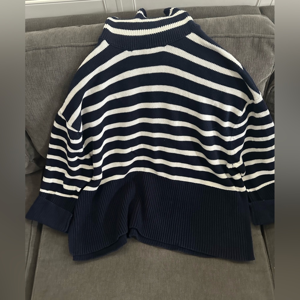 GAP Off-Shoulder Navy and White Striped Sweater